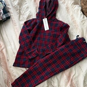 Janie and jack red  and Blue Plaid Hoodie jogger set
